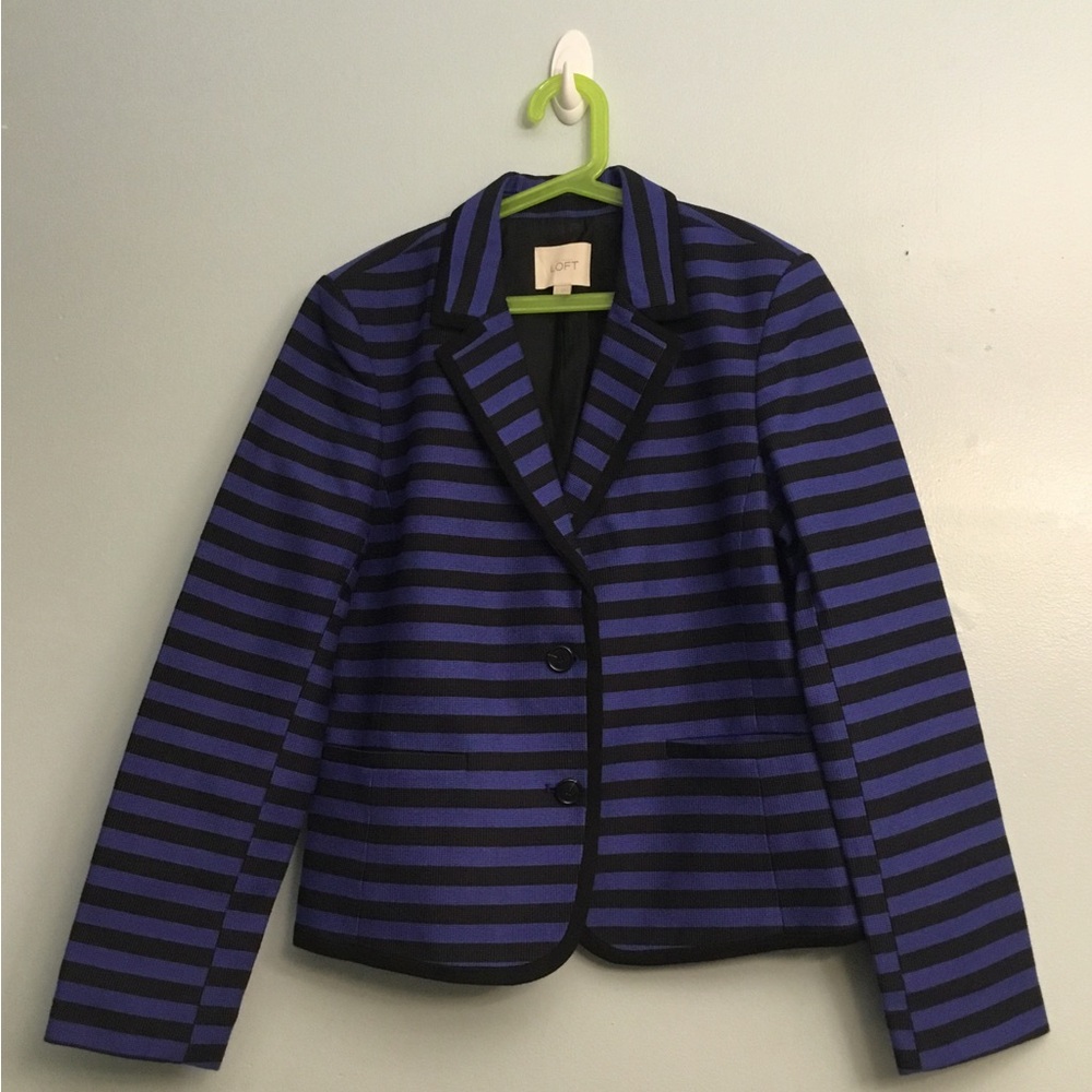 LOFT Blue and Black Horizontal Striped Blazer
